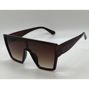Oversized Sunglasses Women's Fashion Shield Flat Top Brown Designer Shades Gafas